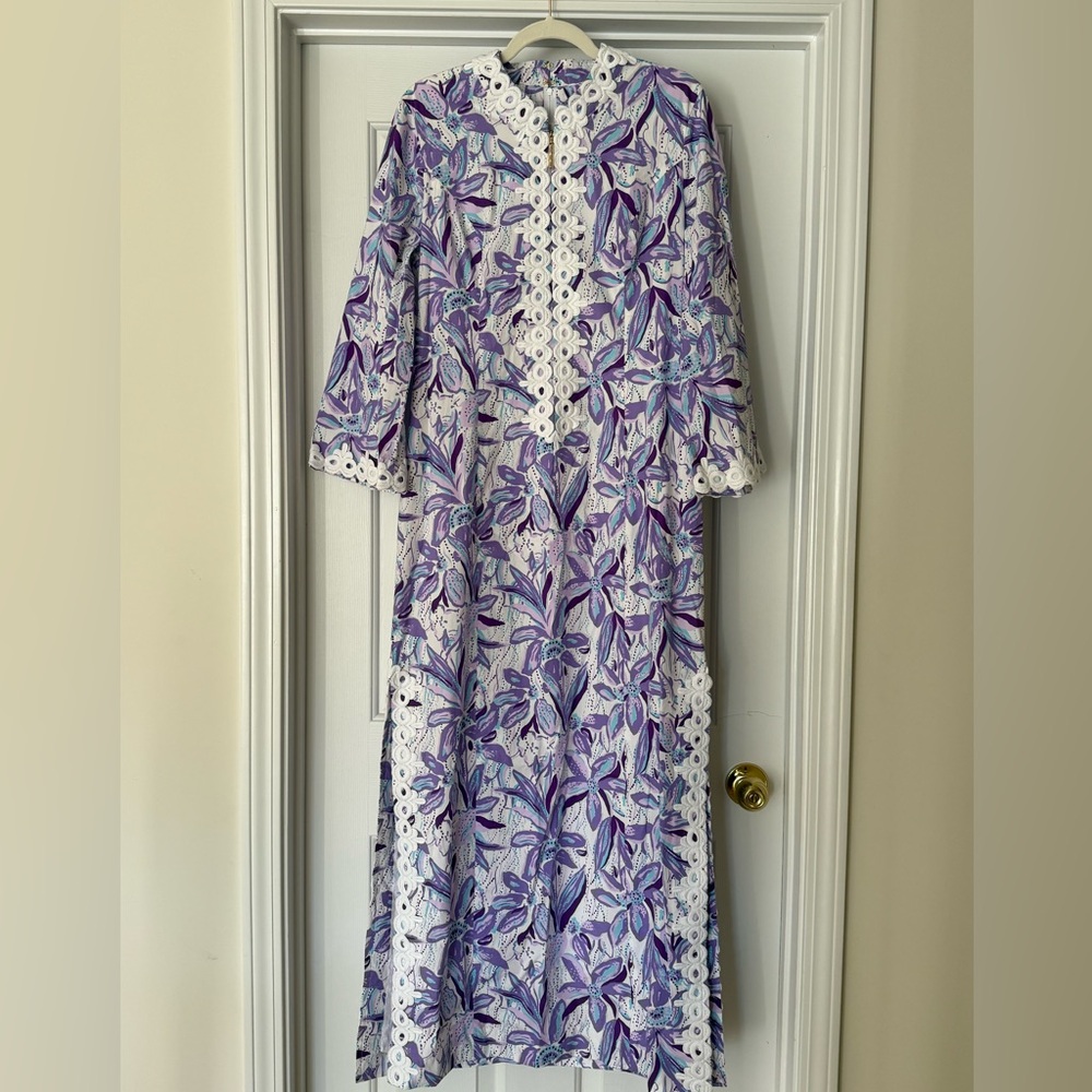 Lilly Pulitzer Shealyn Stretch Maxi Caftan Tropical Purple Elephant in the Bloom